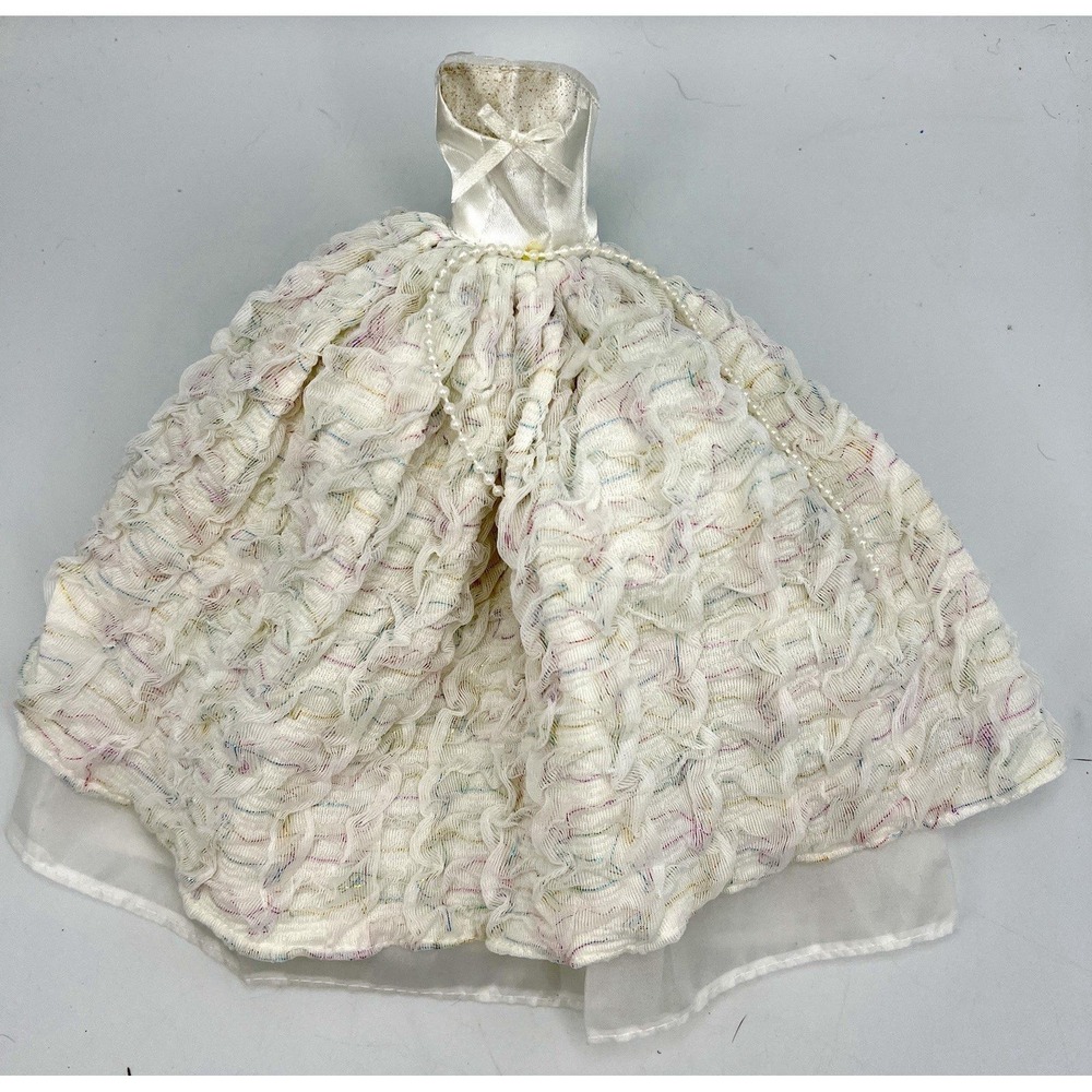 OOAK Barbie gown Dress White Pearls Gold